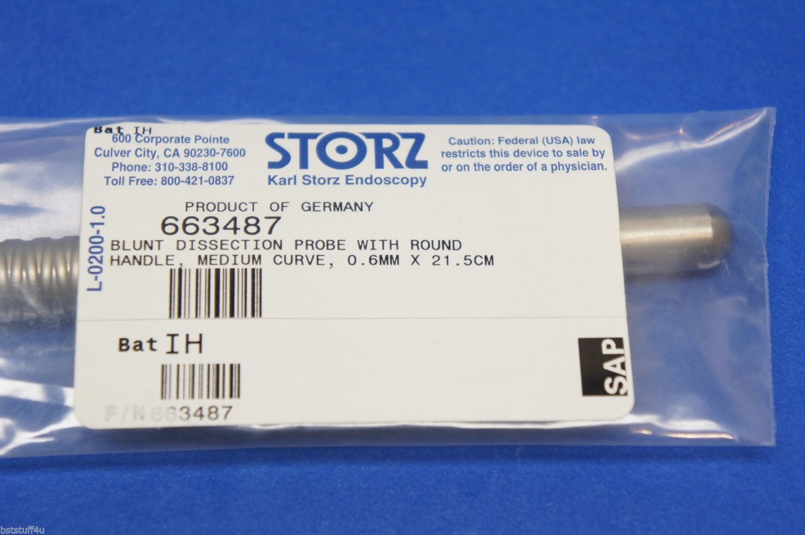 Karl Storz 663487 Blunt Dissection Probe W/Round Hndle Medium Crve 0.6mmx21.5cmÂ eBay