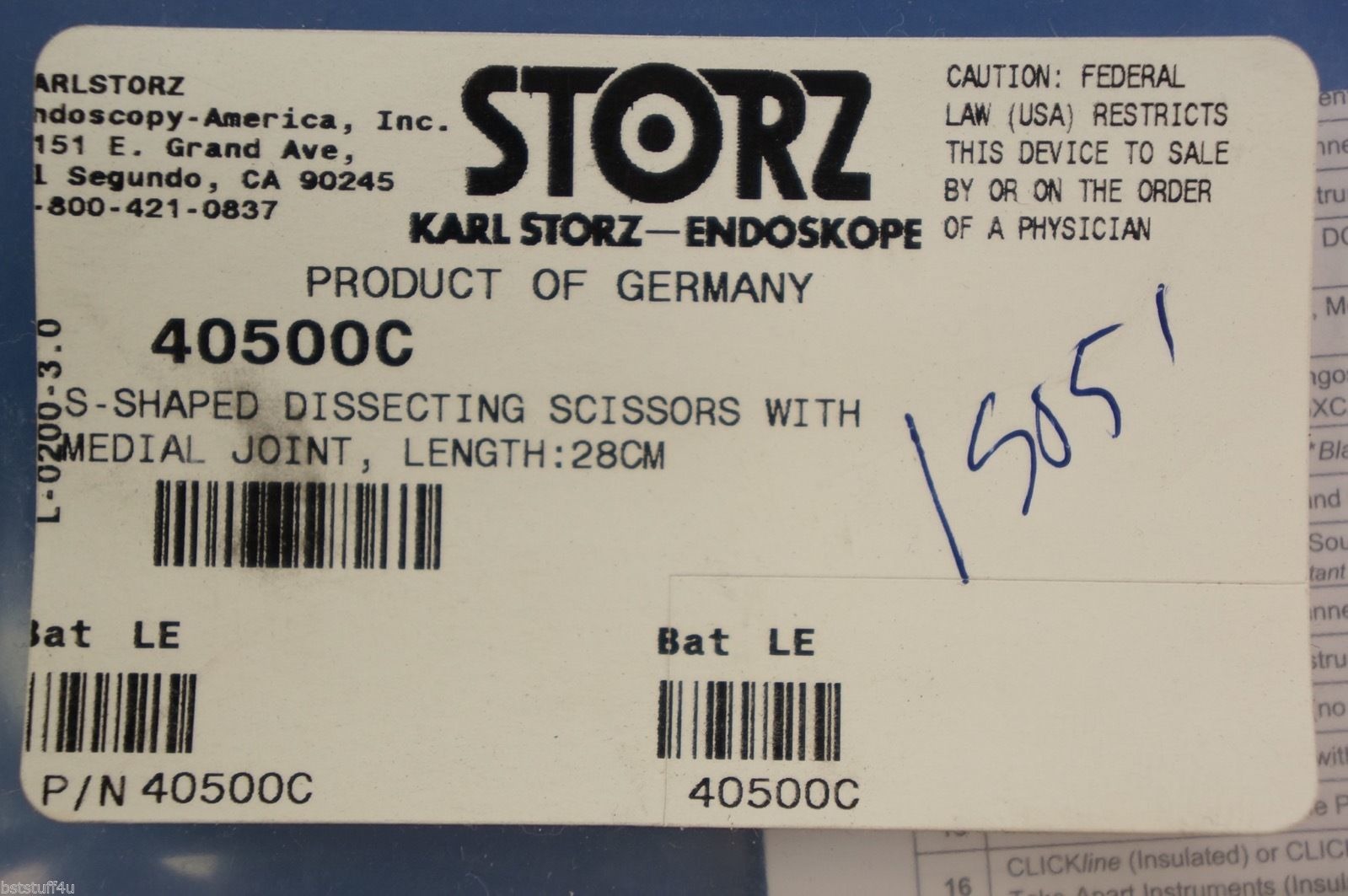 Karl Storz 40500C S-Shap Dissecting Scissors With Medial Joint Length 28cm