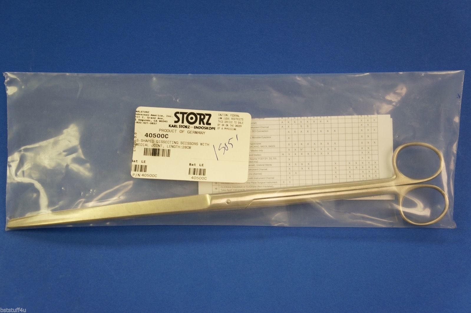 Karl Storz 40500C S-Shap Dissecting Scissors With Medial Joint Length 28cm