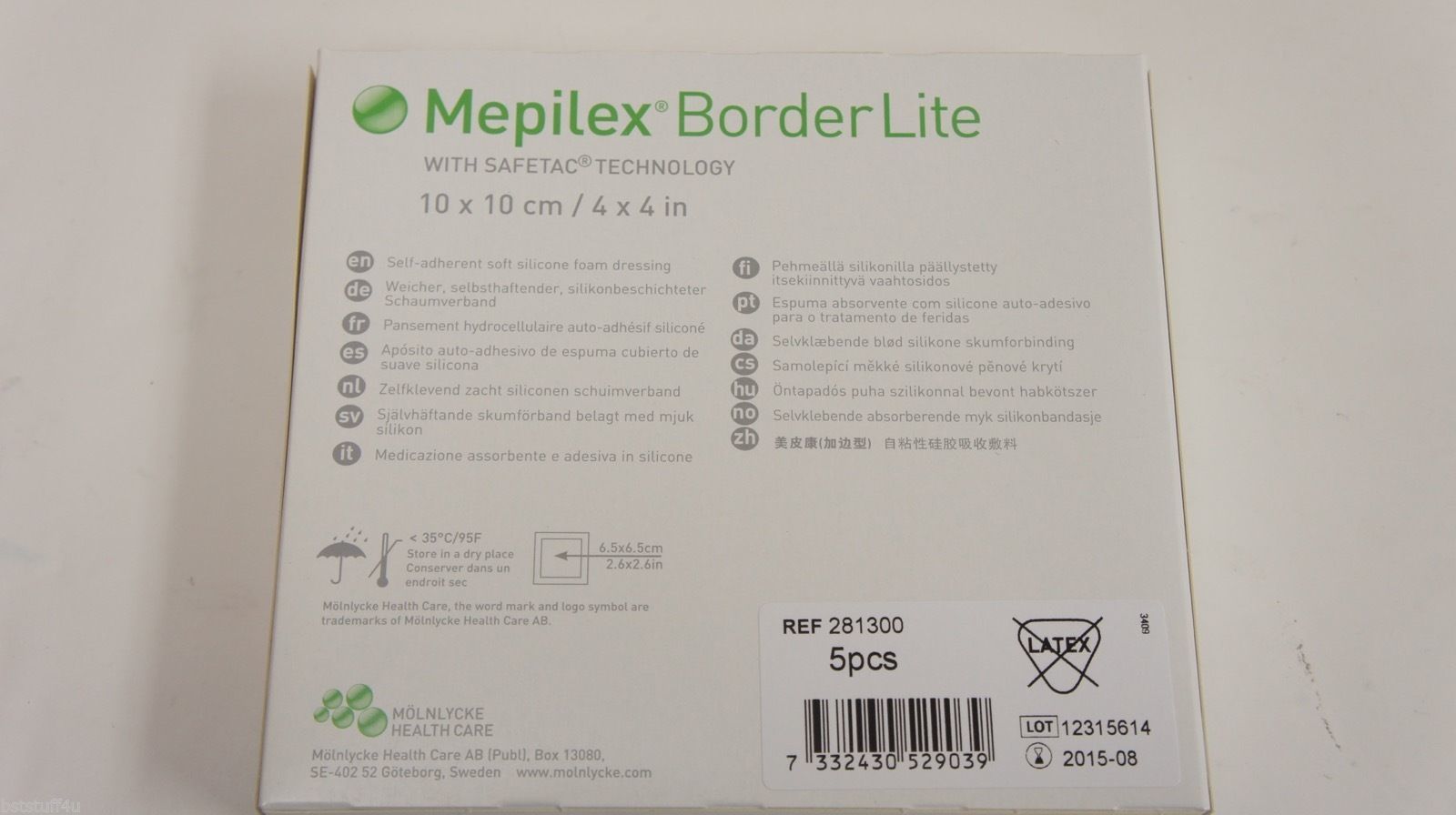 Molnlycke 281300 Mepilex 4x4in Border Life Safetac Foam Dressing ~ Box of 5