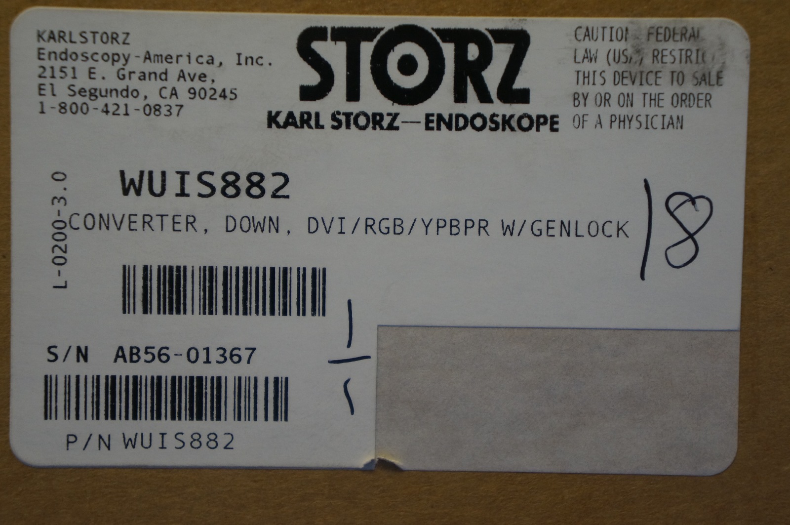 Karl Storz WUIS882 Converter, Down, DVI/RGB/YPBPR With Genlock
