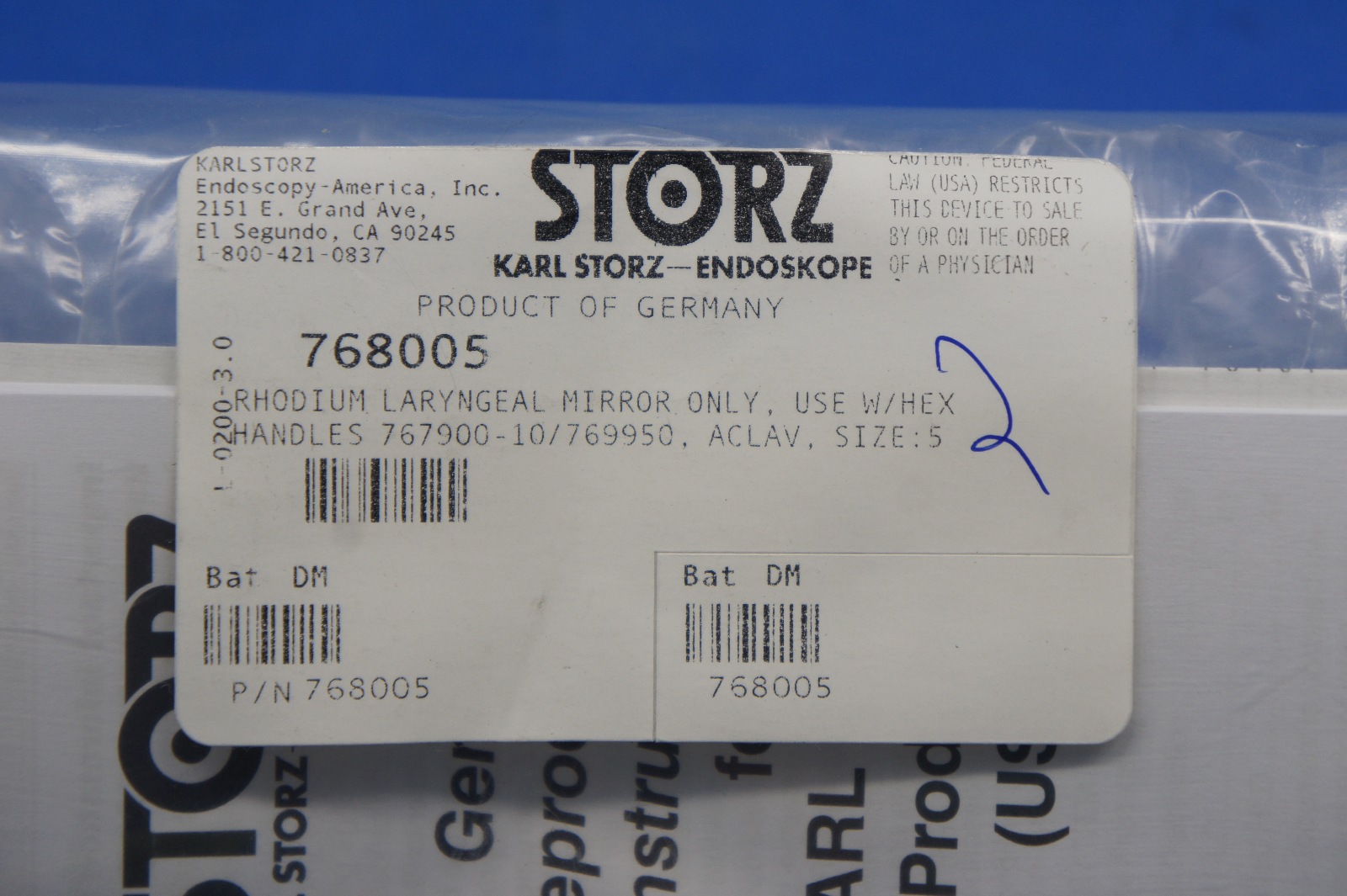 Karl Storz 768005 Laryngeal Mirror with RHODIUM Front Surface, Size 5