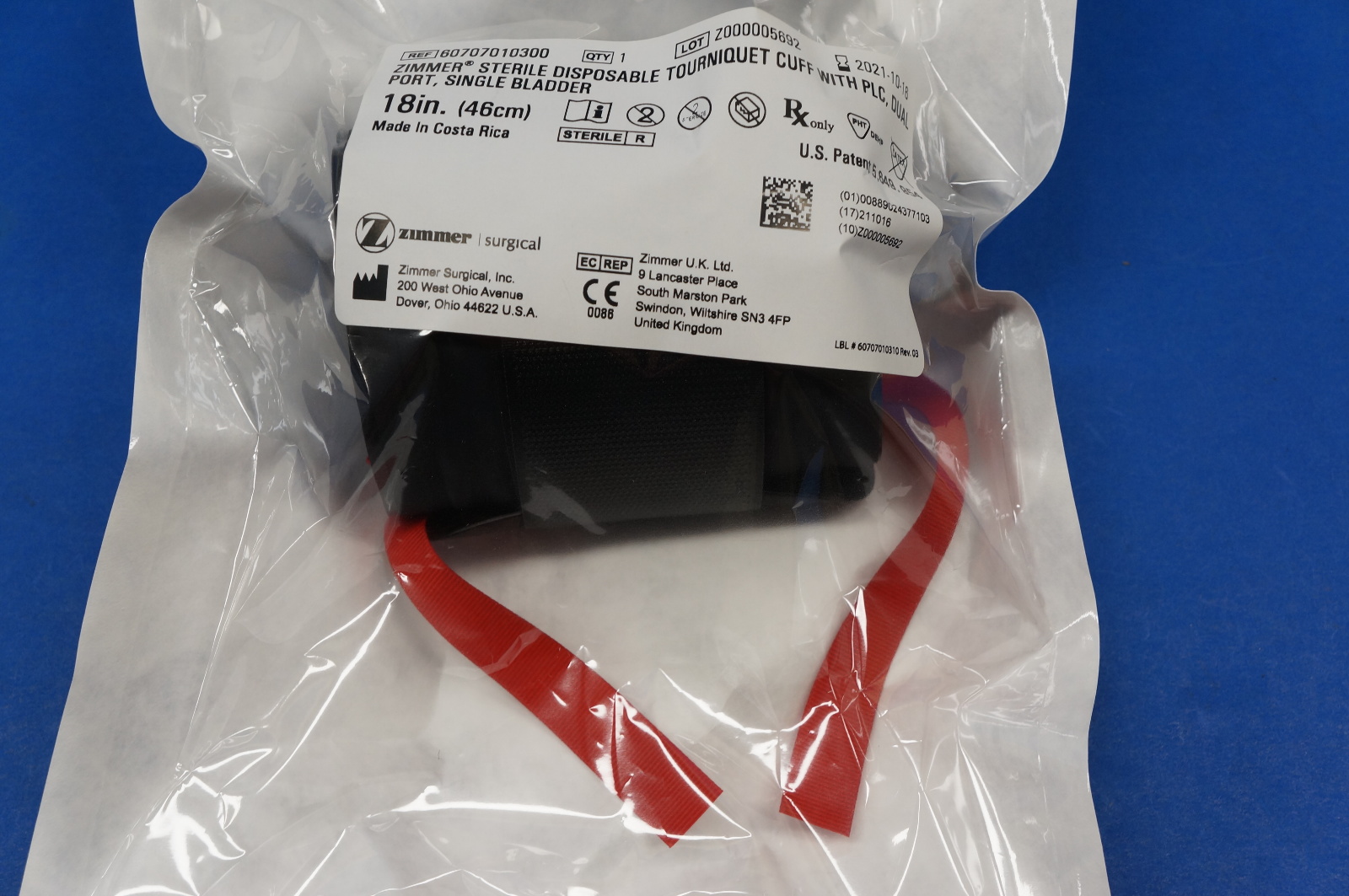 Zimmer 60707010300 Sterile Disposable Tourniquet Cuff W/PLC, 18inch