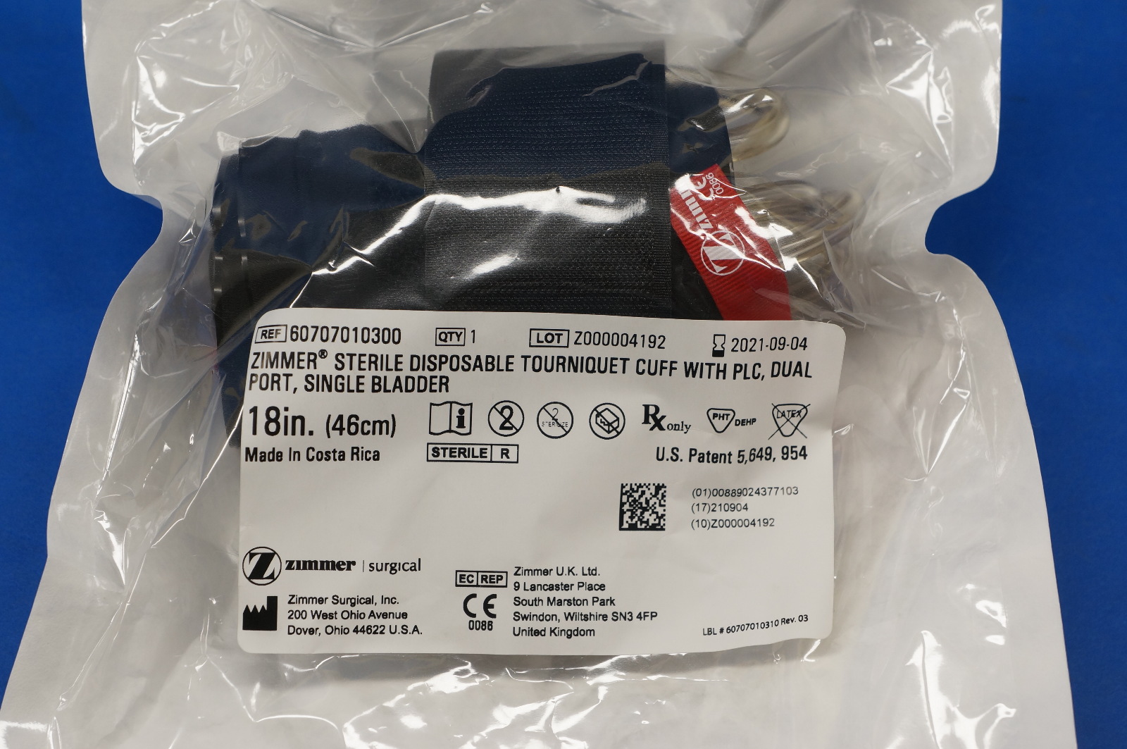 Zimmer 60707010300 Sterile Disposable Tourniquet Cuff Port, Single