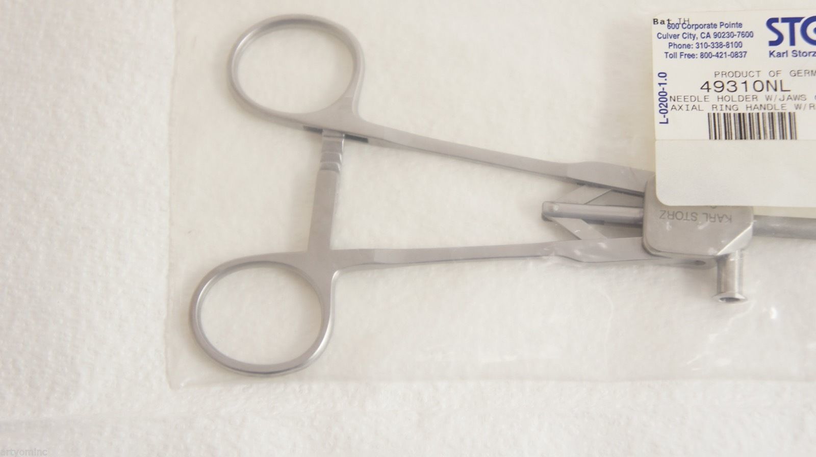 Karl Storz 49310NL Needle Holder with Jaws Curved Left Axial Ring