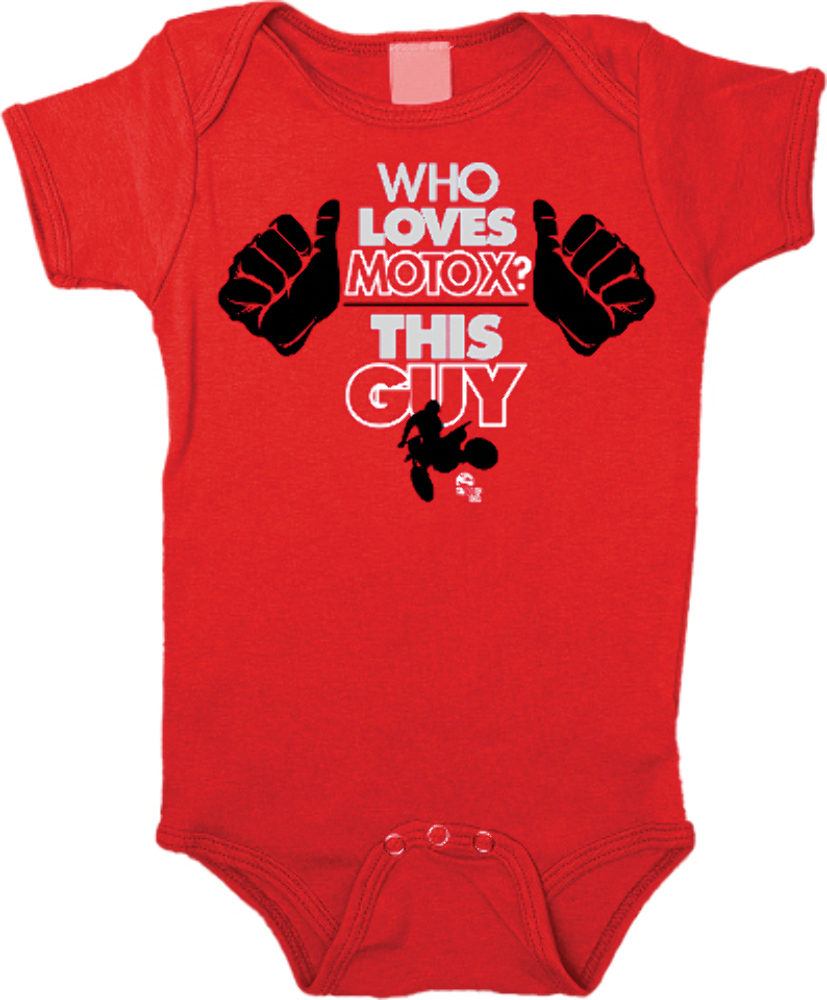 Smooth Industries Who Loves MotoX?  THIS GUY Baby Romper - RED - 3/6 Months