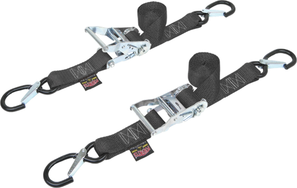 Powertye Fat Strap Ratchet Tiedowns W/Latch Hooks Black Pair 30572-S