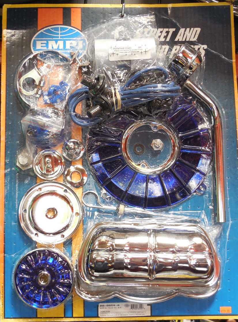 EMPI Engine Trim Super Chrome / BLUE Dress Up Kit VW Bug Buggy VW