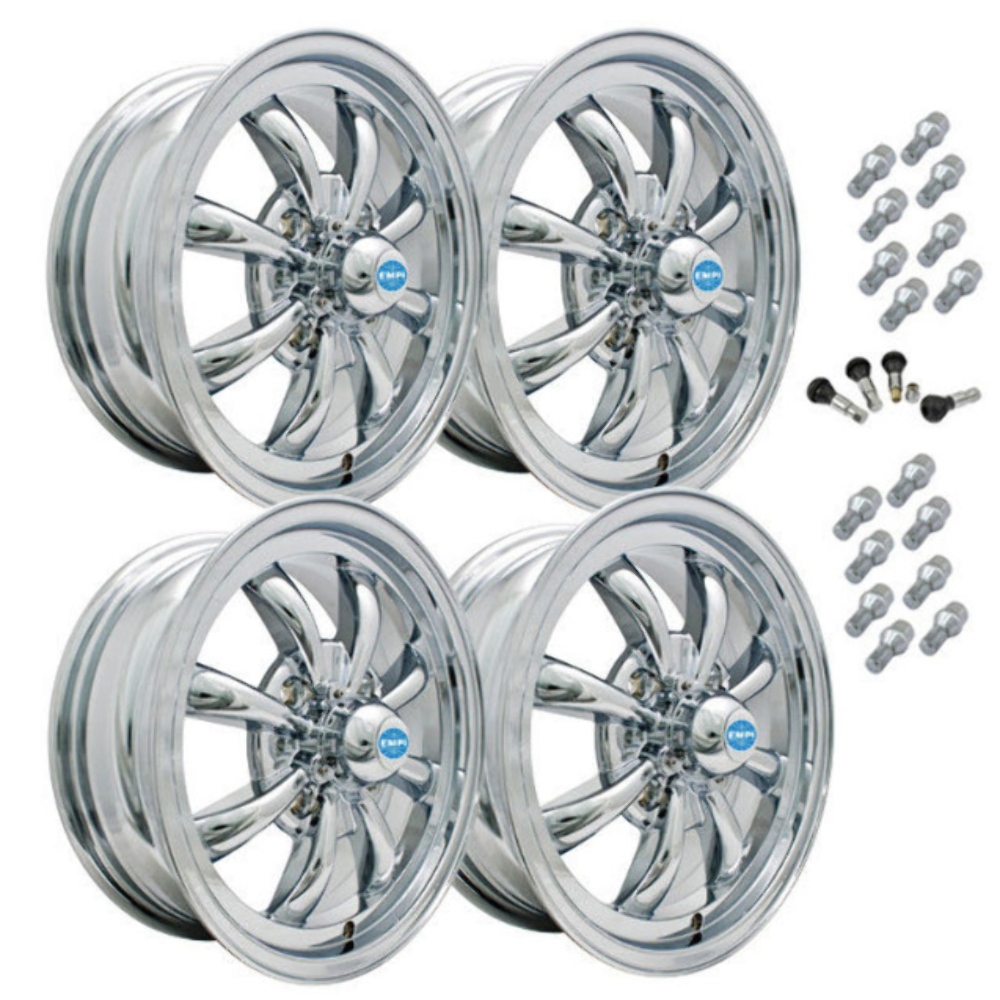 VW Bug Ghia EMPI GT8 Wheel Set Of 4 With Lugs 5.5x15 Polihed 4x130