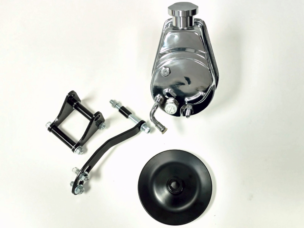 SBC Chevy SB Chrome Saginaw Power Steering Pump w/ Black Bracket