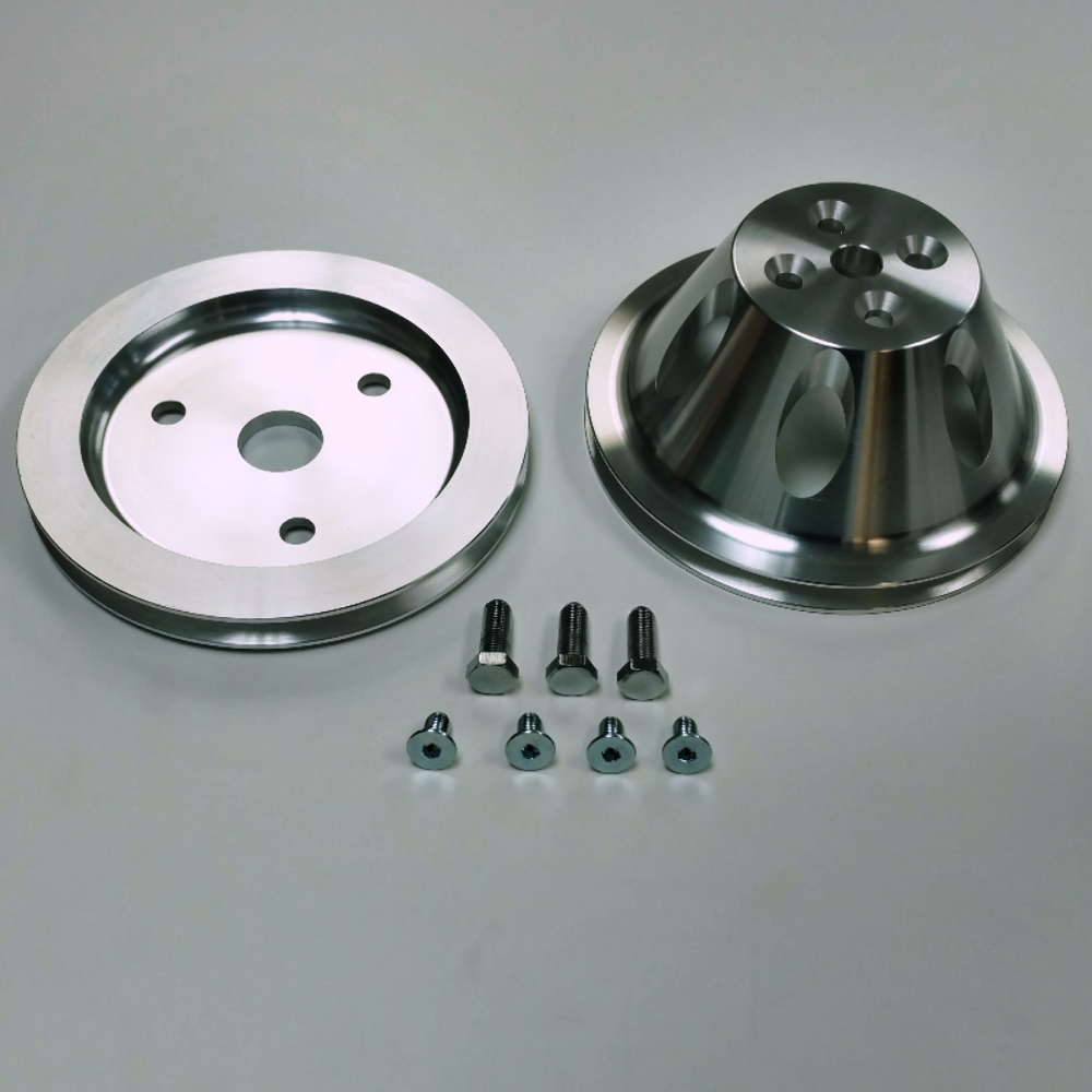 SBC Chevy 283350 Aluminum SWP 1 Groove Crankshaft Water Pump Pulleys & Bolt Kit Pirate Mfg