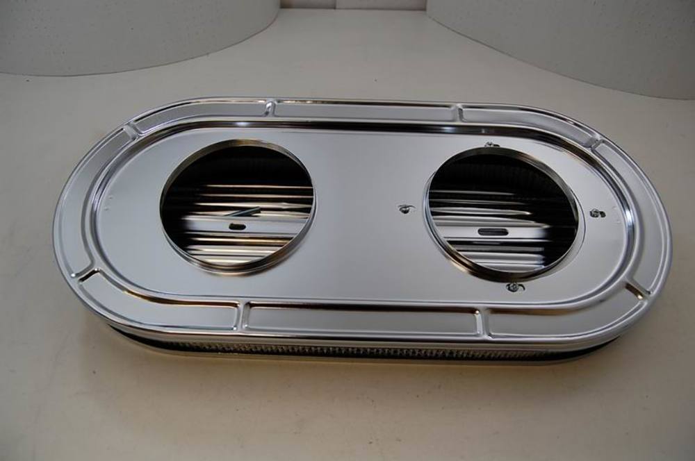 21" Chrome Finned Cobra Performance Air Cleaner Dual Carb 19651973 Mustang Pirate Mfg
