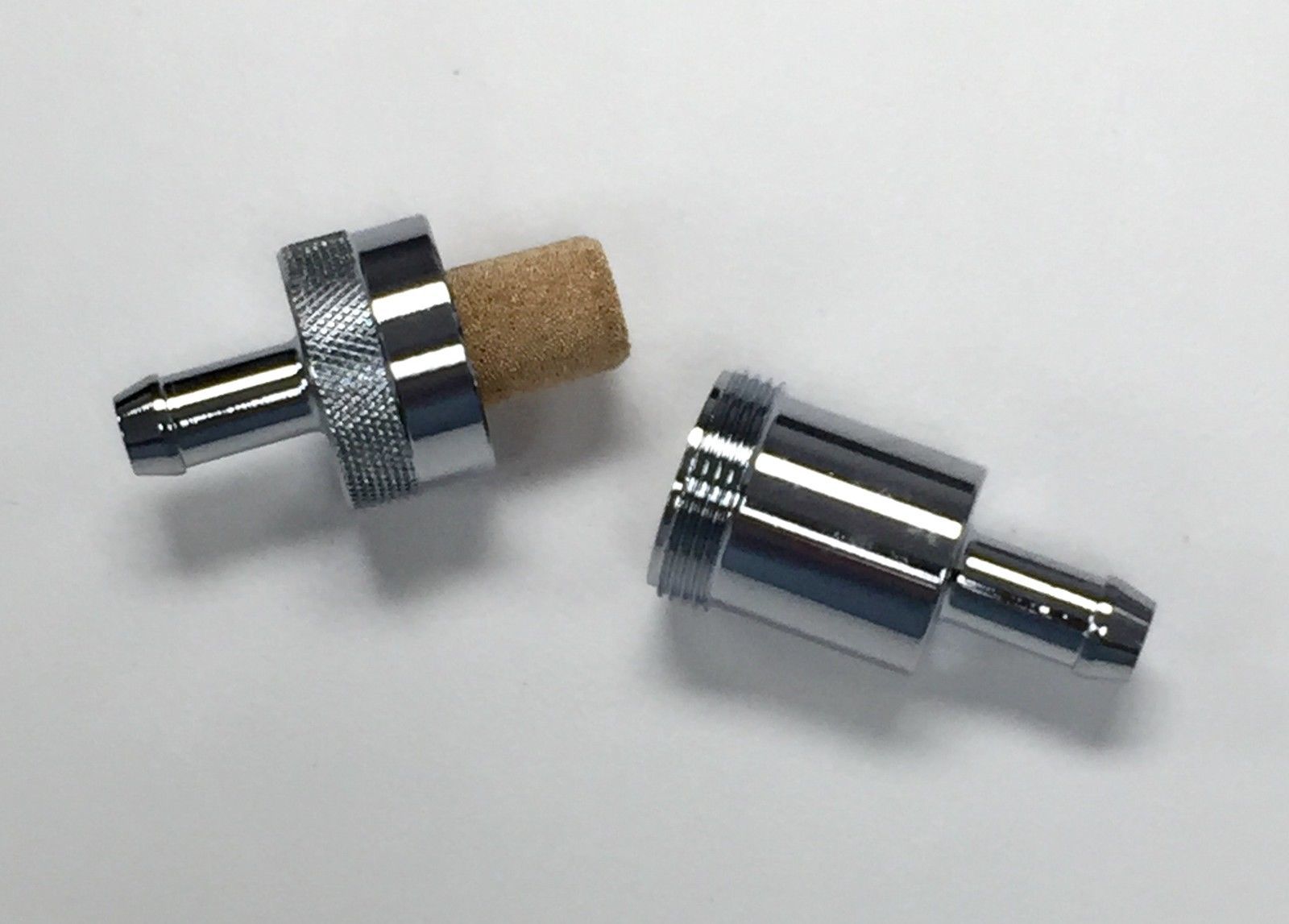 Chrome 3/8" Inline Fuel Filter With Replaceable Brass Element Chevy Ford Mopar