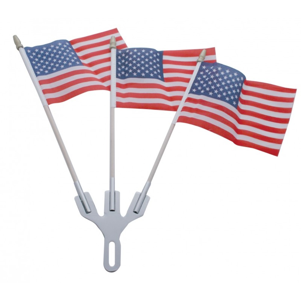 Chrome Parade 3 Flag Holder & 3 American Flag Set Show Your