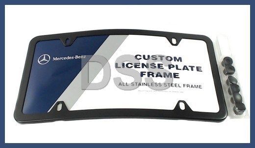 MERCEDES-BENZ BLACK STAINLESS STEEL LICENSE PLATE FRAME NEW GENUINE OEM LOGO