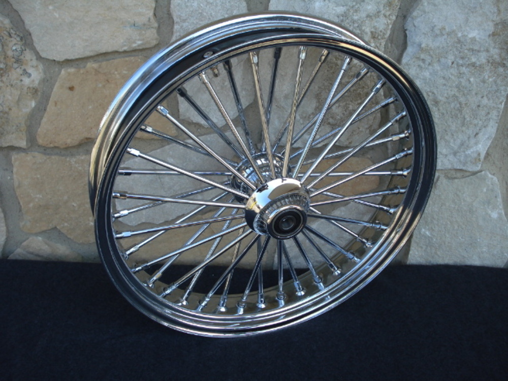 thumbnail image 2 of Mototeks 16x3.5 Fat Spoke Wheel Set – Harley Touring Bagger – Chrome, Stainless Spokes, Aluminum Hub – Front & Rear 2 of 6