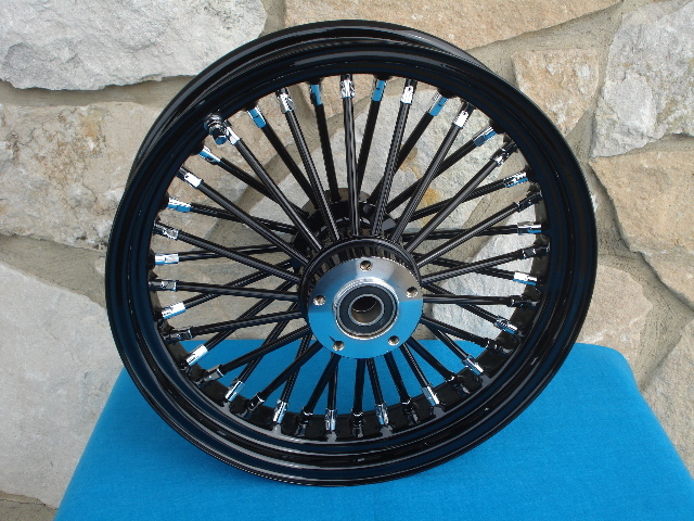 16X3.5 FAT SPOKE BLACK OUT MAMMOTH SPOKE REAR WHEEL HARLEY FLT