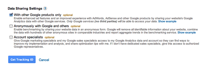 data sharing set up google analytics